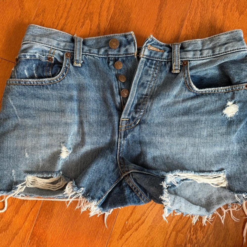 Free People Blue Distressed Jean Shorts